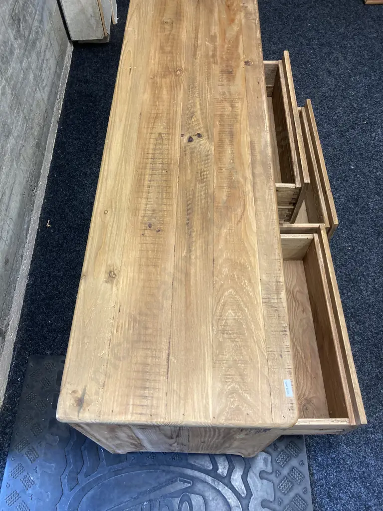 Ex Early Settler Kalise Reclaimed Timber 6 Drawer TV Unit. H55 W180 D45cm Image 1++